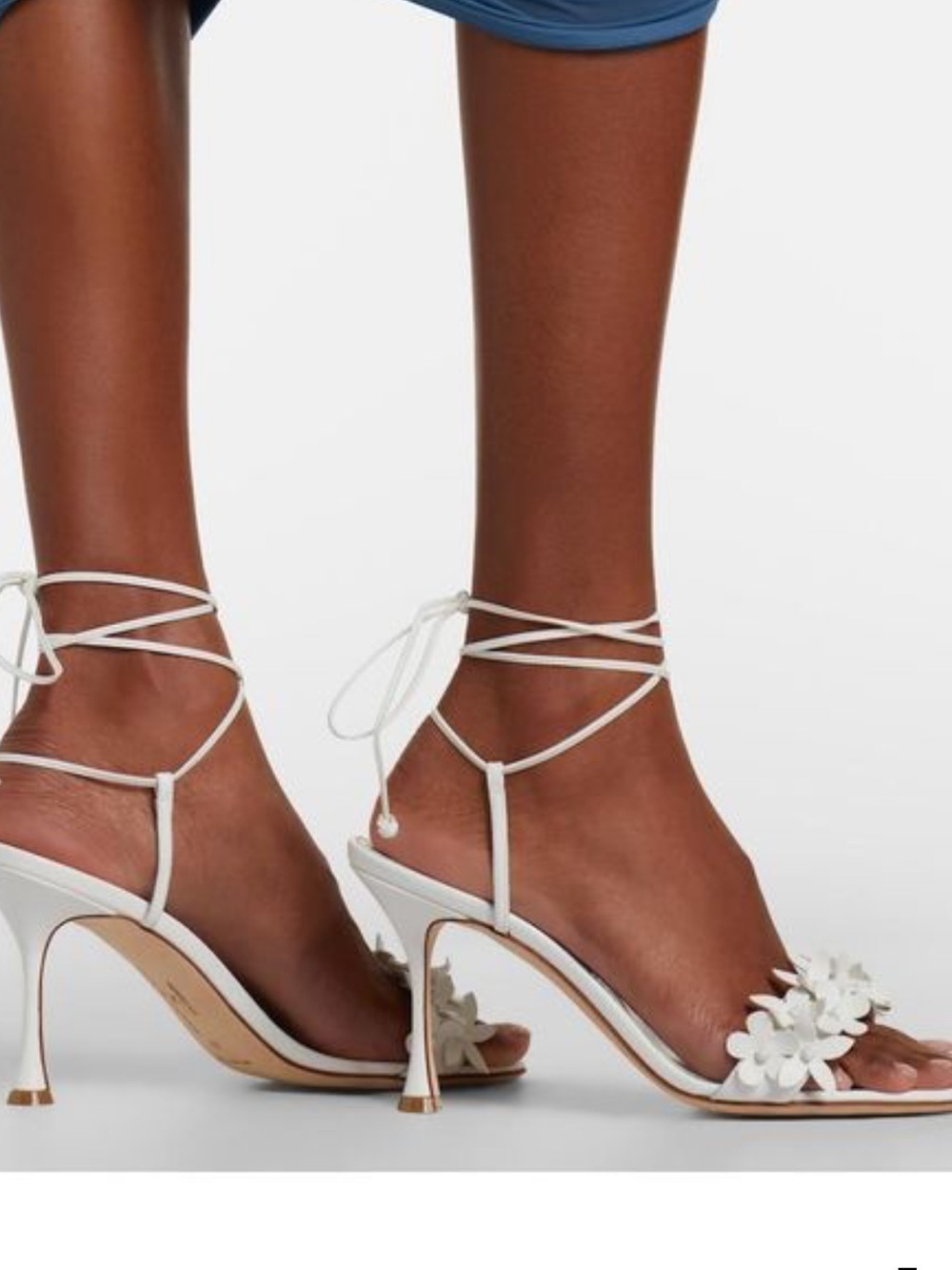 Manolo Blahnik Anista Floral-Appliqué White Leather Sandals
